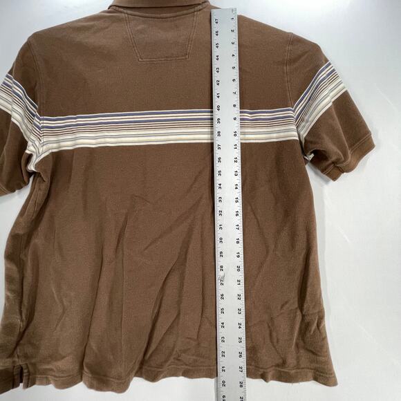 Eddie Bauer Polo Shirt XL Brown Striped Short Sleeves Cotton Y2K Preppy Retro - Picture 4 of 6